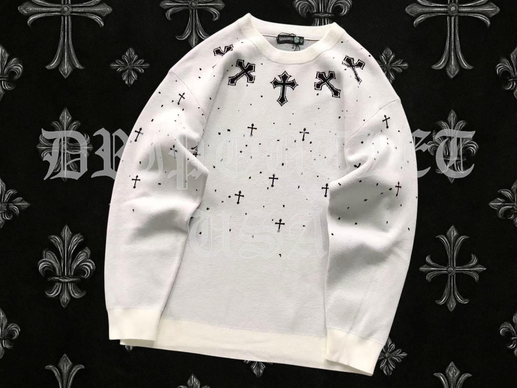 Chrome Hearts Knitted Neck Cross Logo Sweater - White / Black