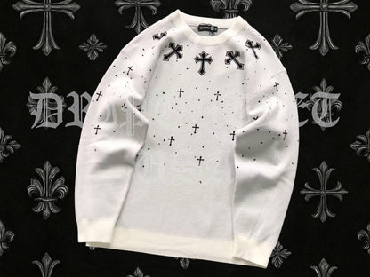 Chrome Hearts Knitted Neck Cross Logo Sweater - White / Black
