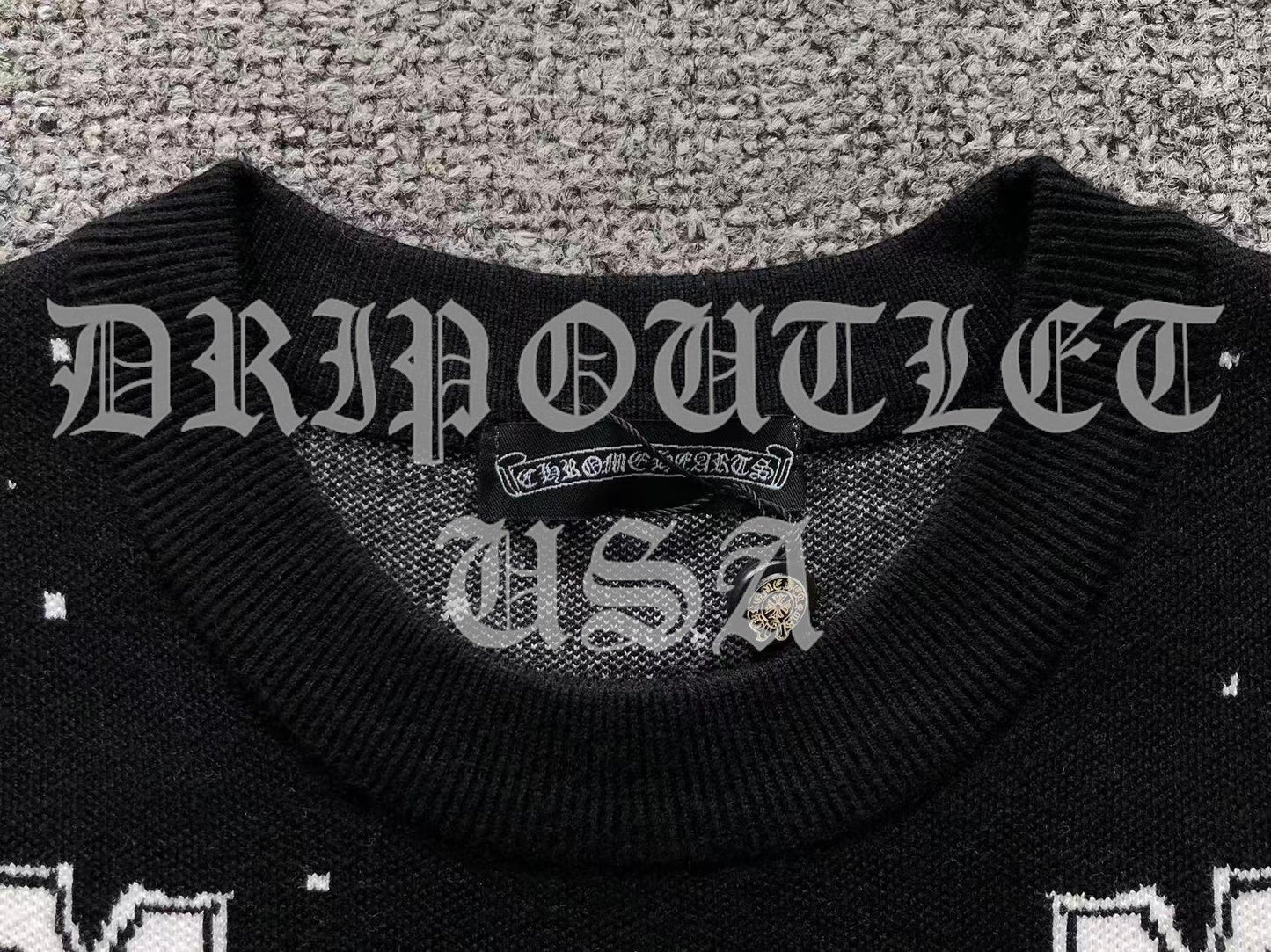 Chrome Hearts Knitted Neck Cross Logo Sweater - White / Black