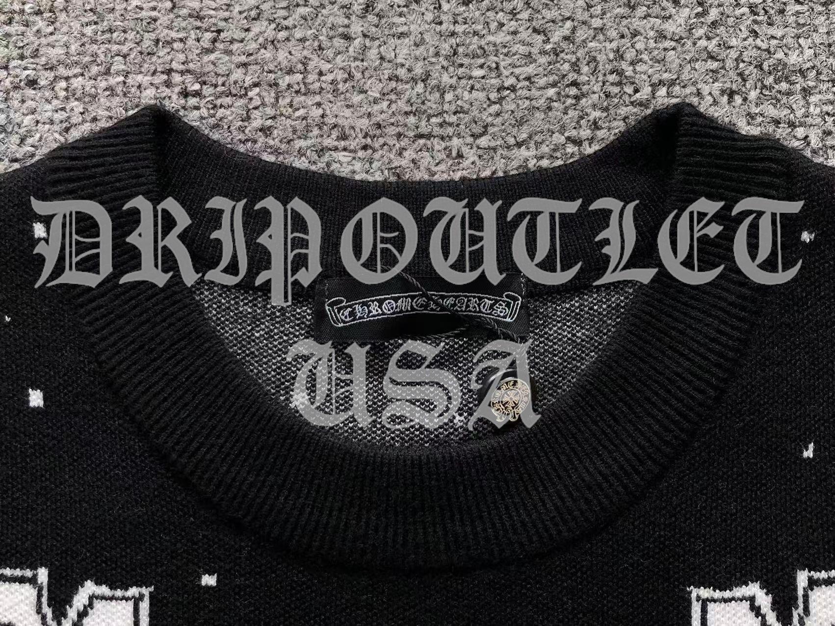 Chrome Hearts Knitted Neck Cross Logo Sweater - White / Black