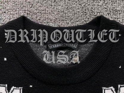 Chrome Hearts Knitted Neck Cross Logo Sweater - White / Black