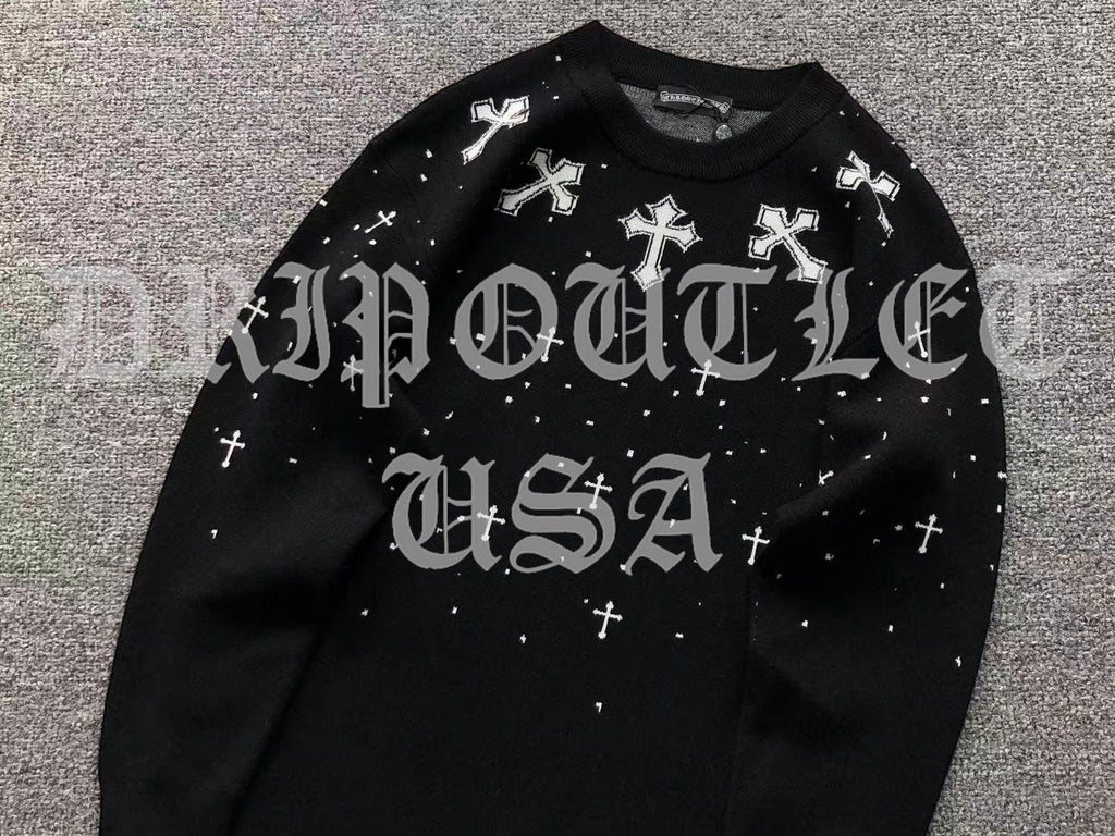 Chrome Hearts Knitted Neck Cross Logo Sweater - White / Black