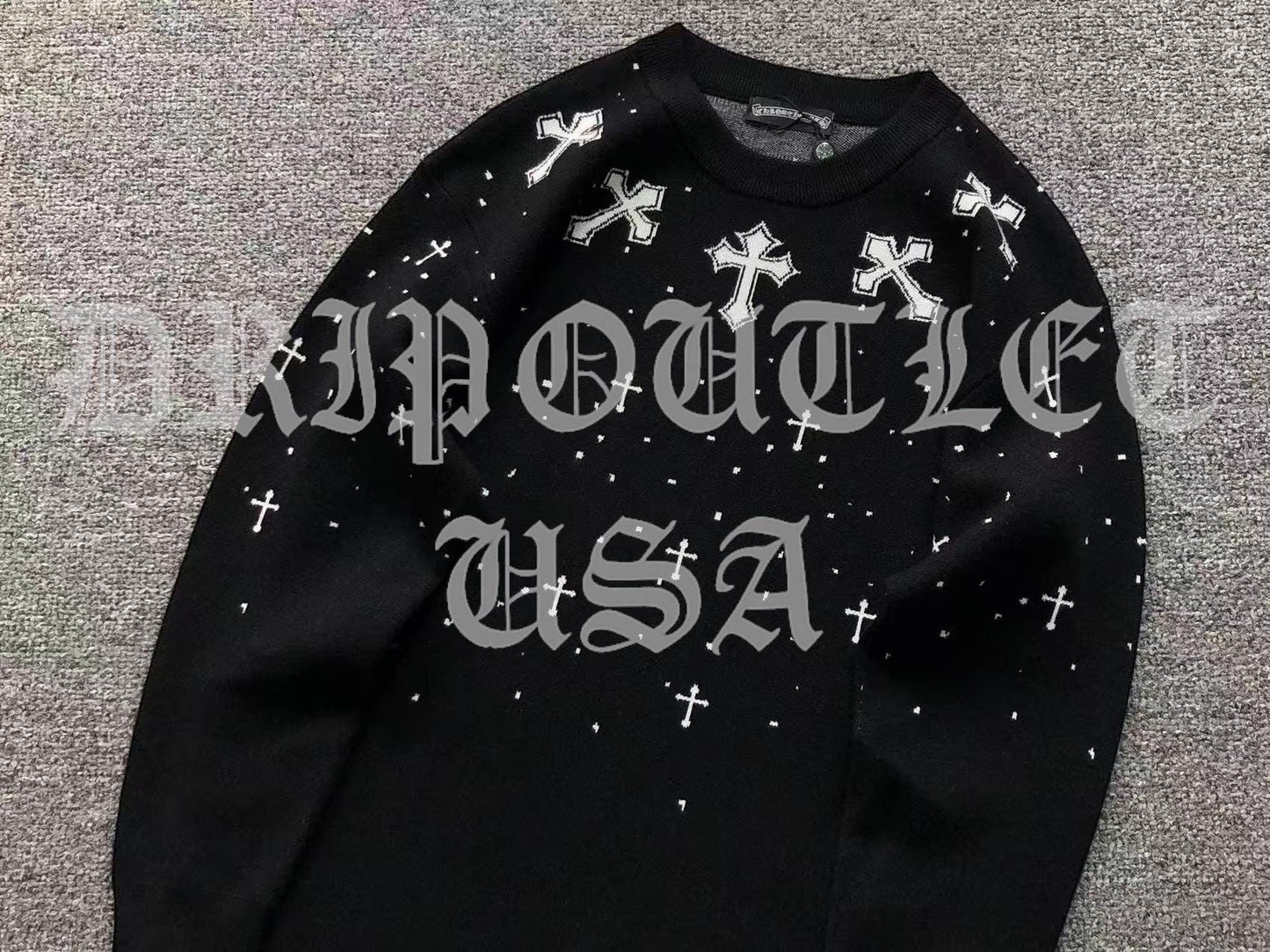 Chrome Hearts Knitted Neck Cross Logo Sweater - White / Black