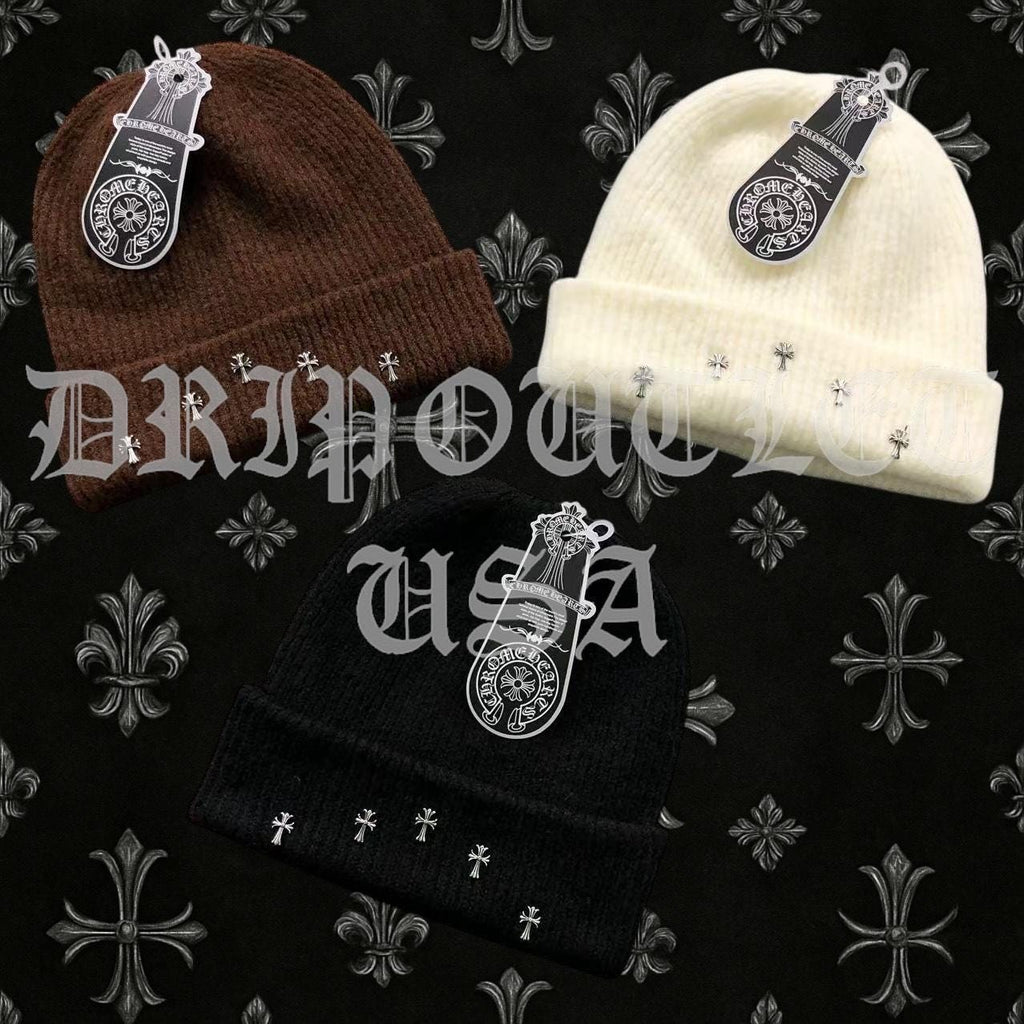 Chrome Hearts Cross Beanie Cap - Black / Cream / Brown