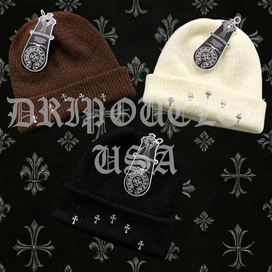Chrome Hearts Cross Beanie Cap - Black / Cream / Brown