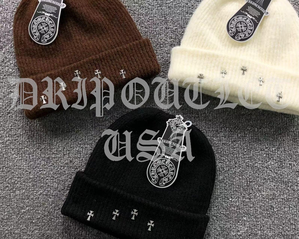 Chrome Hearts Cross Beanie Cap - Black / Cream / Brown