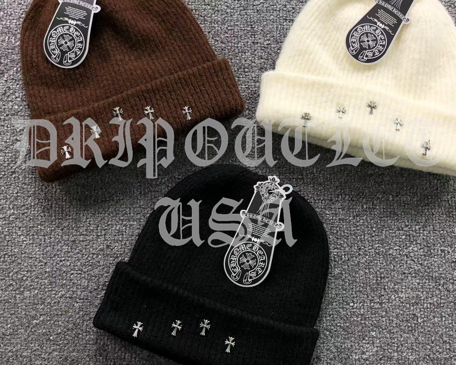 Chrome Hearts Cross Beanie Cap - Black / Cream / Brown