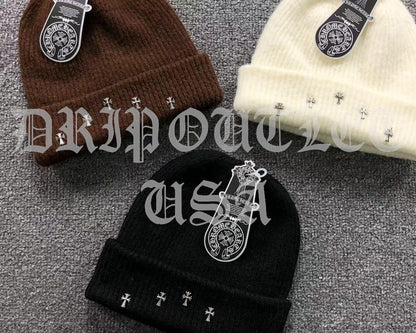 Chrome Hearts Cross Beanie Cap - Black / Cream / Brown