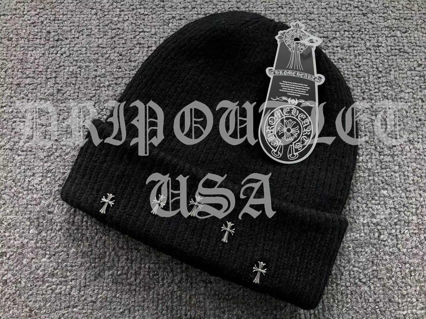 Chrome Hearts Cross Beanie Cap - Black / Cream / Brown