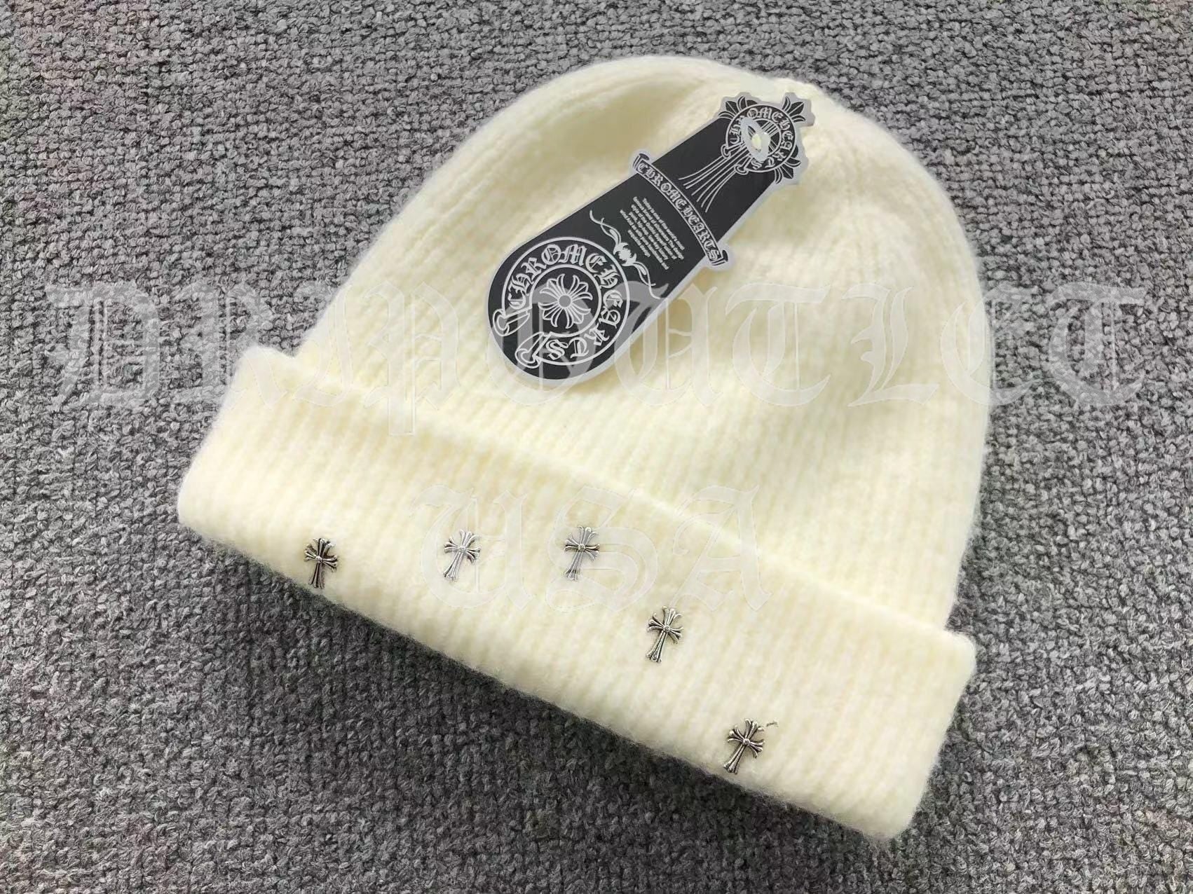 Chrome Hearts Cross Beanie Cap - Black / Cream / Brown