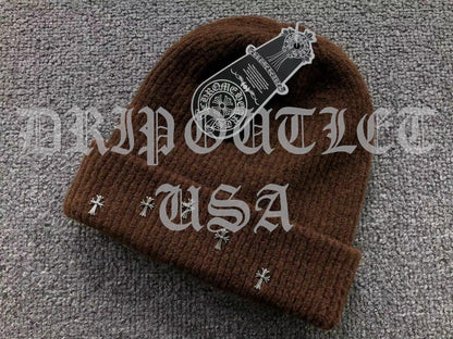 Chrome Hearts Cross Beanie Cap - Black / Cream / Brown