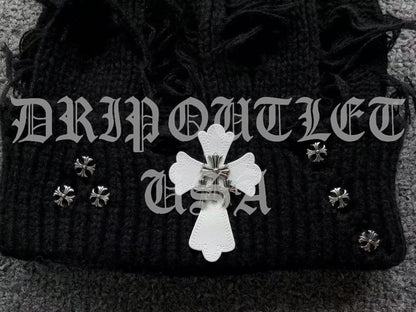 Chrome Hearts Leather Cross Beanie Cap - Cream / Gray / Beige / Green / Black