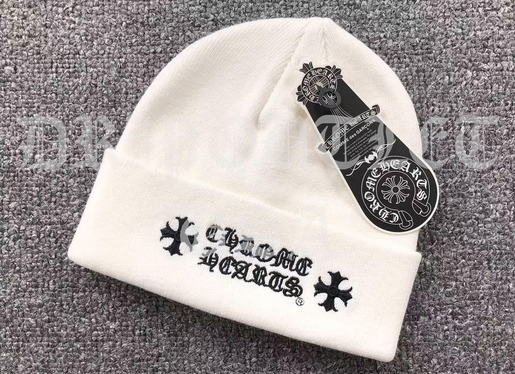 Chrome Hearts "Chrome Hearts" Logo Beanie Cap - White / Red / Gray / Black