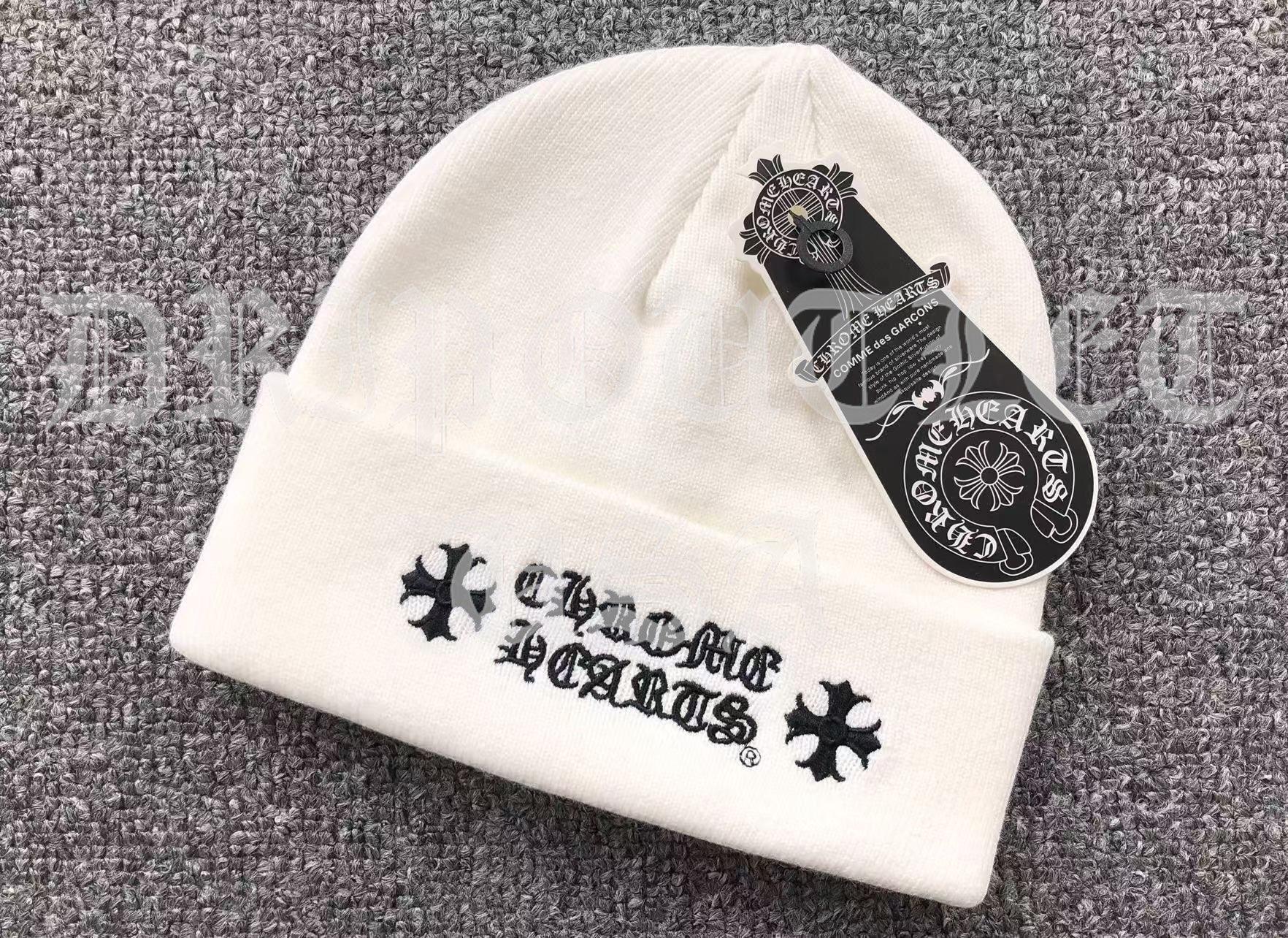 Chrome Hearts "Chrome Hearts" Logo Beanie Cap - White / Red / Gray / Black