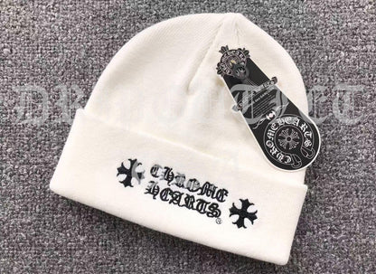 Chrome Hearts "Chrome Hearts" Logo Beanie Cap - White / Red / Gray / Black