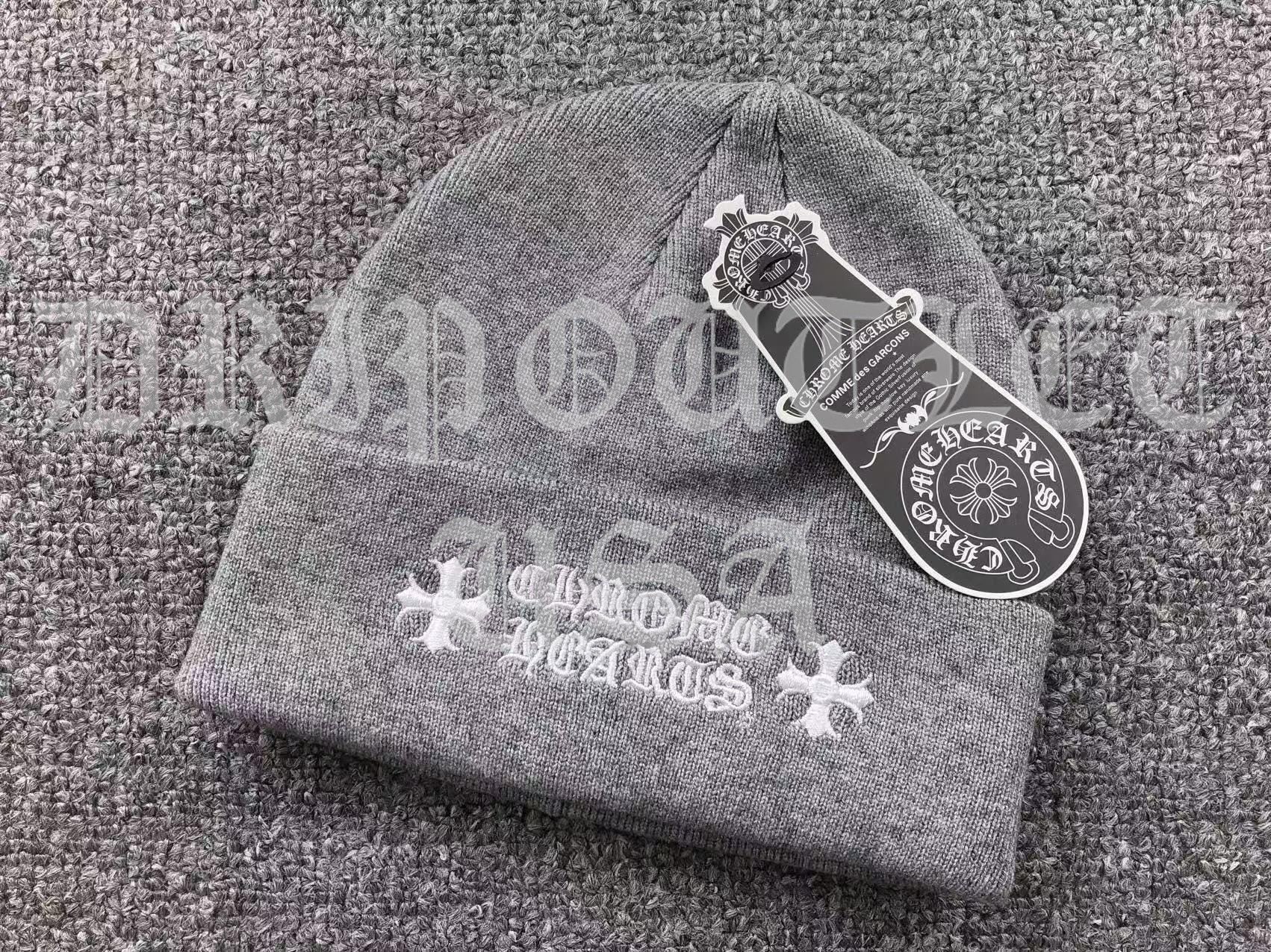 Chrome Hearts "Chrome Hearts" Logo Beanie Cap - White / Red / Gray / Black