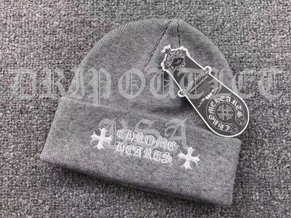 Chrome Hearts "Chrome Hearts" Logo Beanie Cap - White / Red / Gray / Black