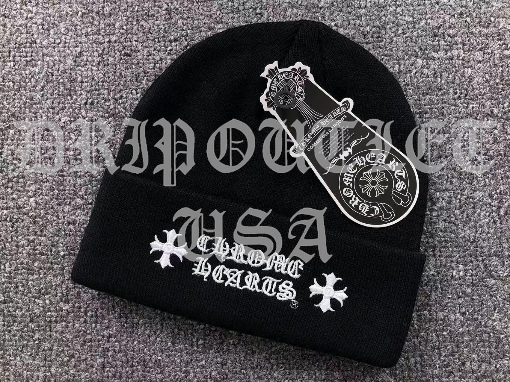 Chrome Hearts "Chrome Hearts" Logo Beanie Cap - White / Red / Gray / Black