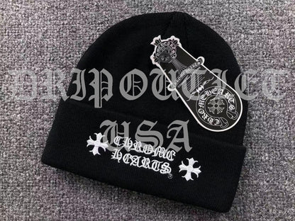 Chrome Hearts "Chrome Hearts" Logo Beanie Cap - White / Red / Gray / Black
