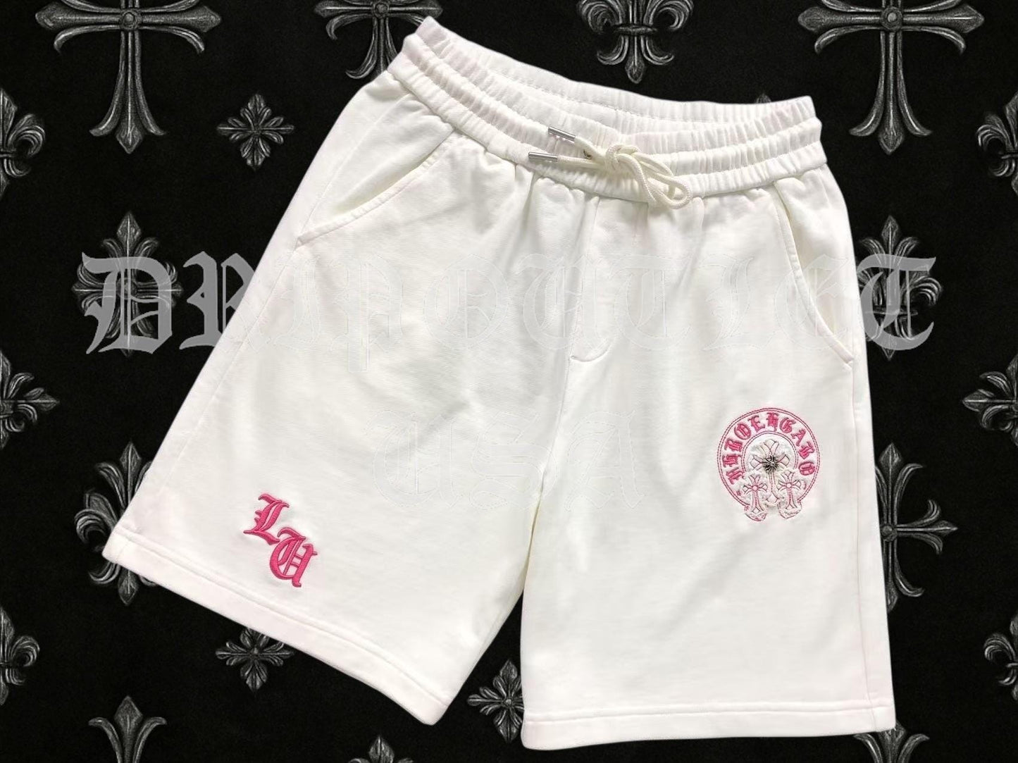 Chrome Hearts CH Logo Shorts - Black/Pink /  White/Pink