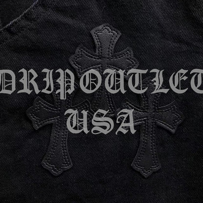 Chrome Hearts Denim Leather Cross Jeans Shorts