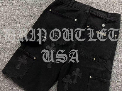 Chrome Hearts Denim Leather Cross Jeans Shorts