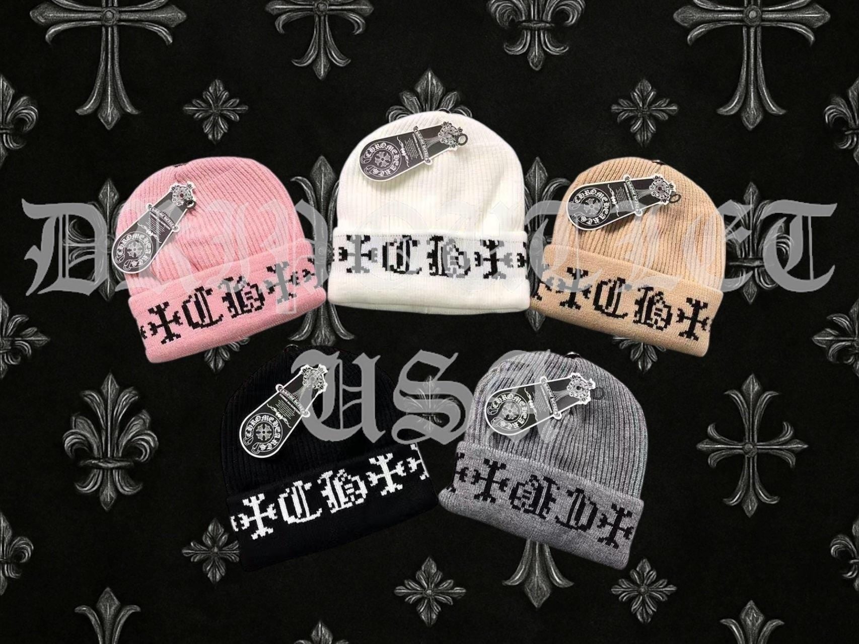 Chrome Hearts "CH" Logo Beanie Cap - Pink / White / Tan / Black / Gray