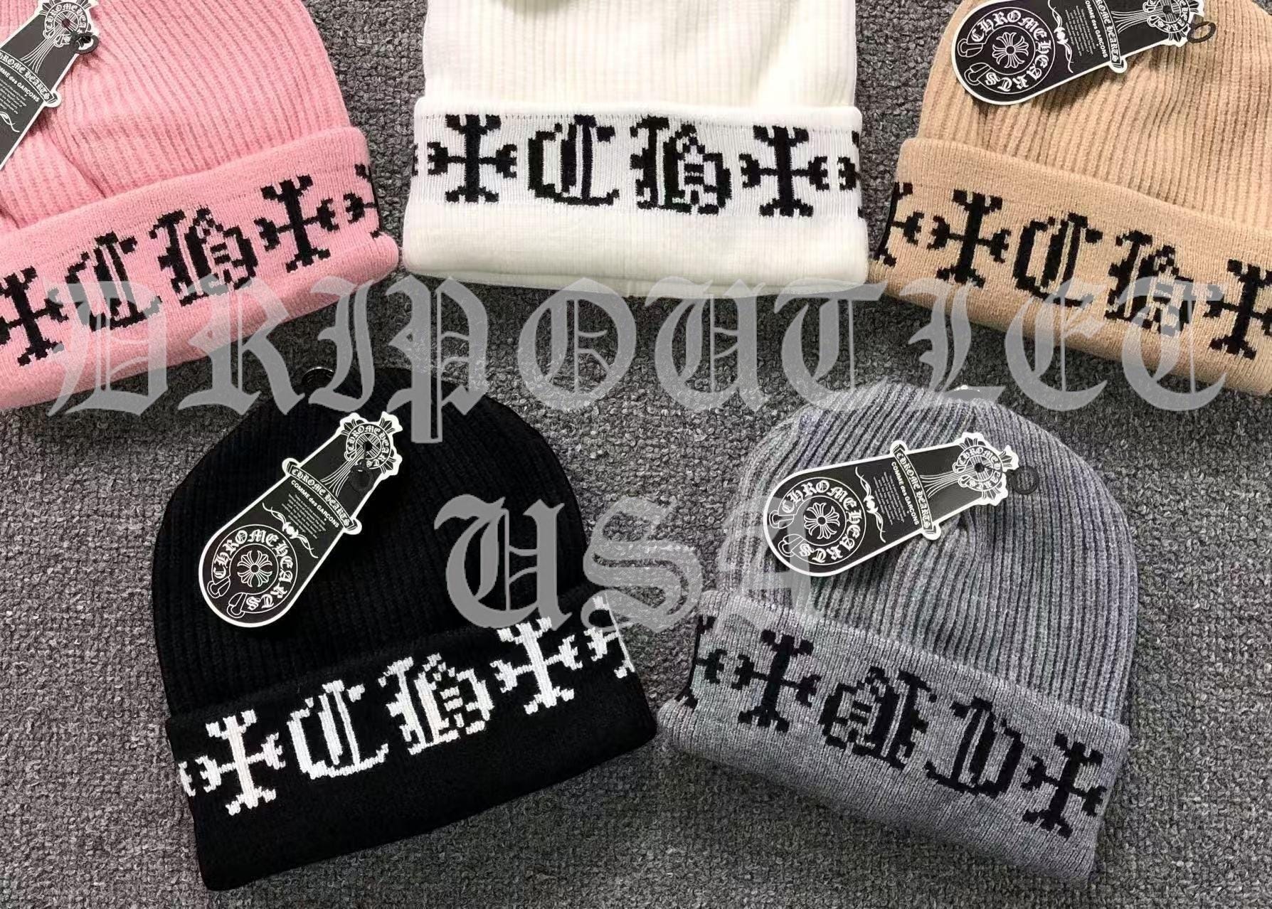 Chrome Hearts "CH" Logo Beanie Cap - Pink / White / Tan / Black / Gray