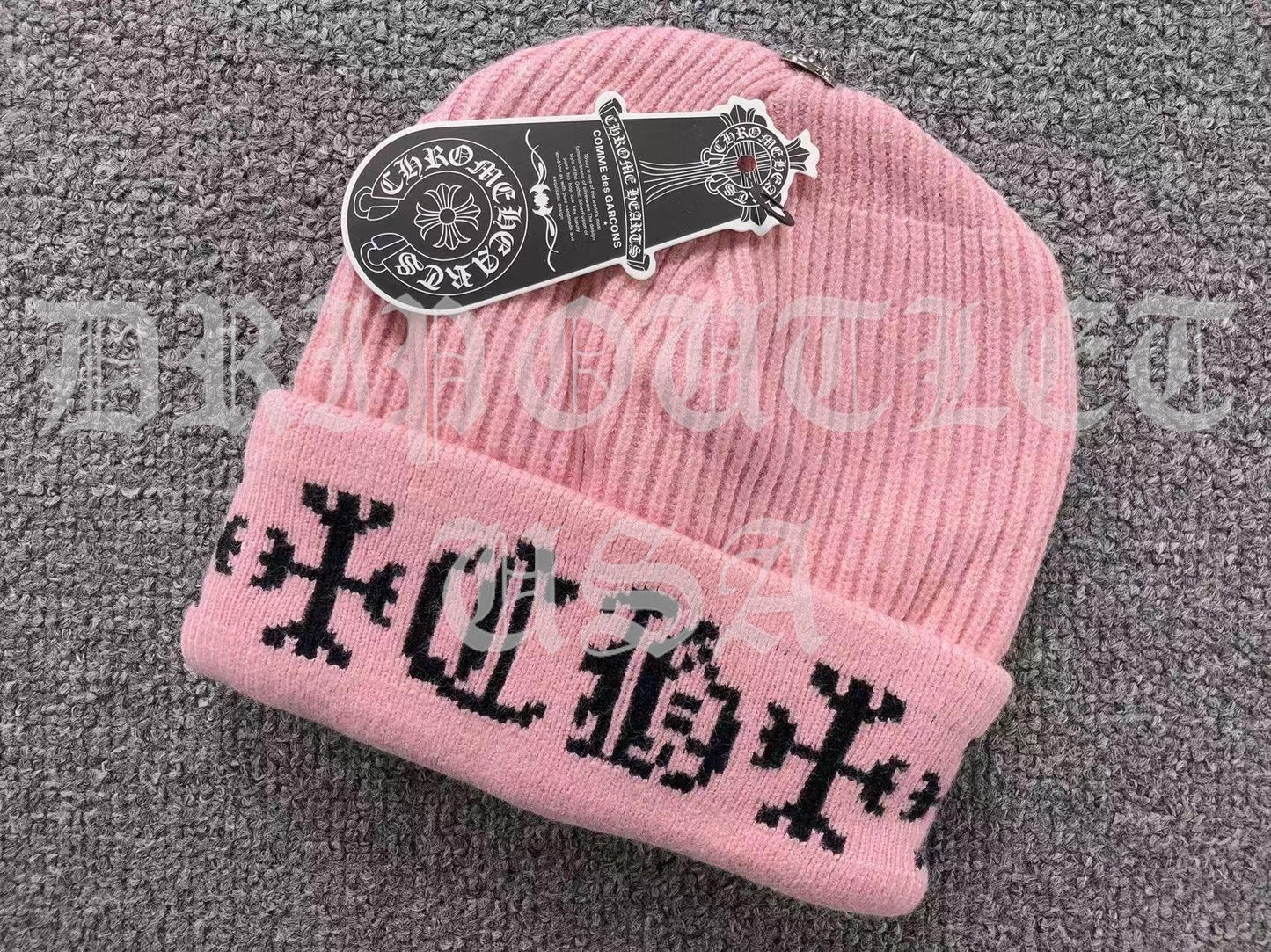 Chrome Hearts "CH" Logo Beanie Cap - Pink / White / Tan / Black / Gray