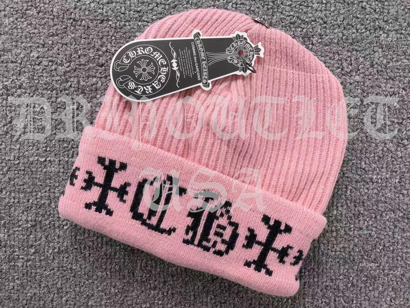 Chrome Hearts "CH" Logo Beanie Cap - Pink / White / Tan / Black / Gray