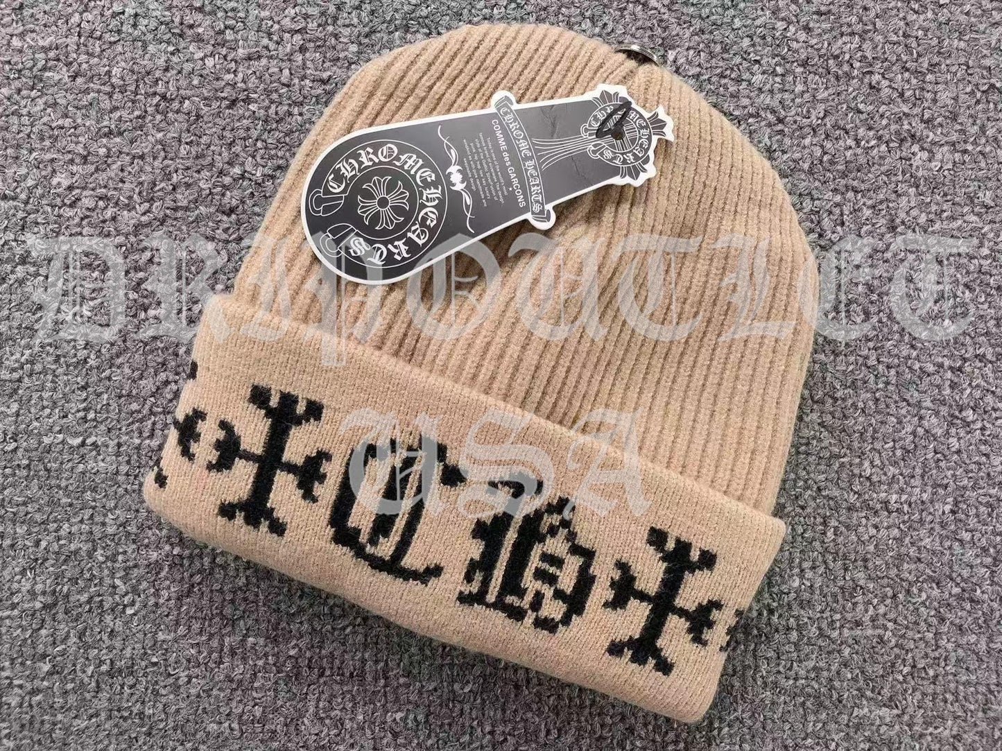 Chrome Hearts "CH" Logo Beanie Cap - Pink / White / Tan / Black / Gray