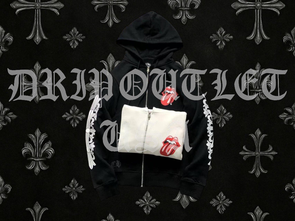 Chrome hearts x Rolling Stones red tongue zip up hoodie