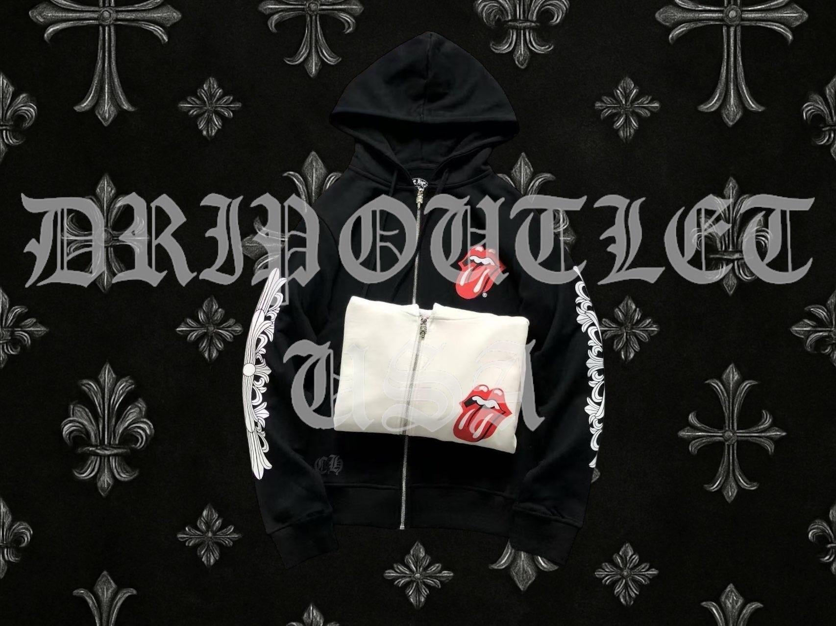 Chrome hearts x Rolling Stones red tongue zip up hoodie